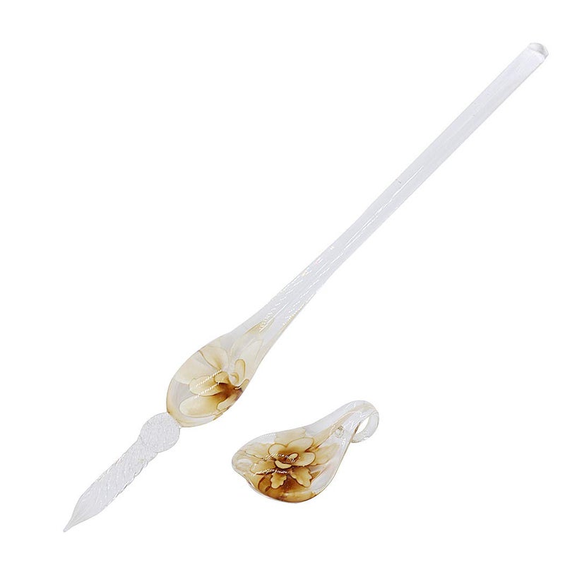 SIPLIV Crystal Glass Intarsia Dip Pen Fountain Pen Kit Vintage Calligraphy Signatures Pen, Yellow - Image 3